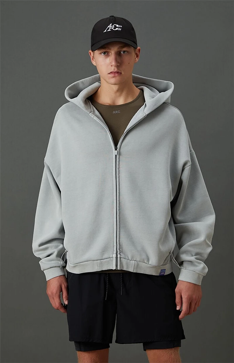 A.R.C. Gray Vintage Wash Heavyweight Fleece Zip Up Hoodie