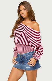 Edikted Brida Striped Off-The-Shoulder Sweater
