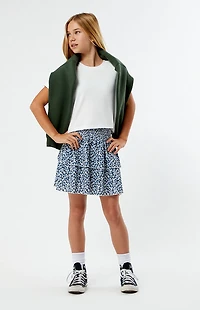 Pacsun Kids Navy Floral Tiered Scrunch Mini Skirt