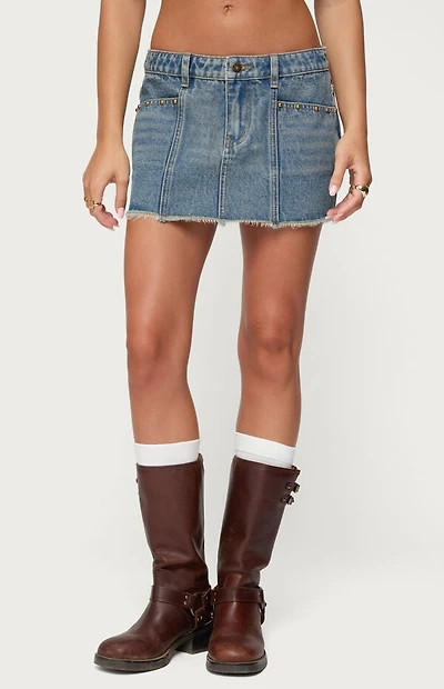 Edikted Keiko Studded Denim Mini Skirt