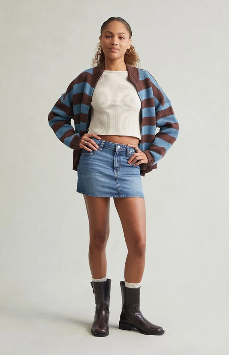 Pacsun Bella Stretch Dark Indigo Mid Rise Denim Mini Skirt