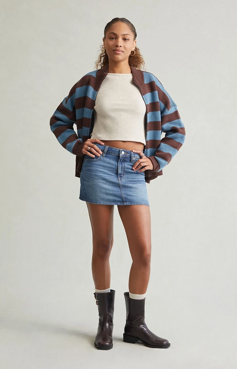 Pacsun Bella Stretch Dark Indigo Mid Rise Denim Mini Skirt