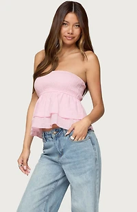 Edikted Toria Ruffled Eyelet Strapless Top