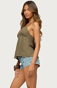 Edikted Nadine Embroidered Linen Look Top