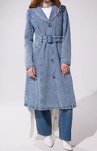 AZALEA WANG Kaya Denim Faux Fur Trench Coat