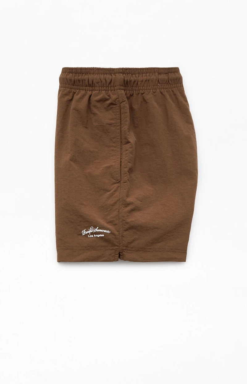 Pacsun Brown Collegiate 4.5'' Swim Trunks