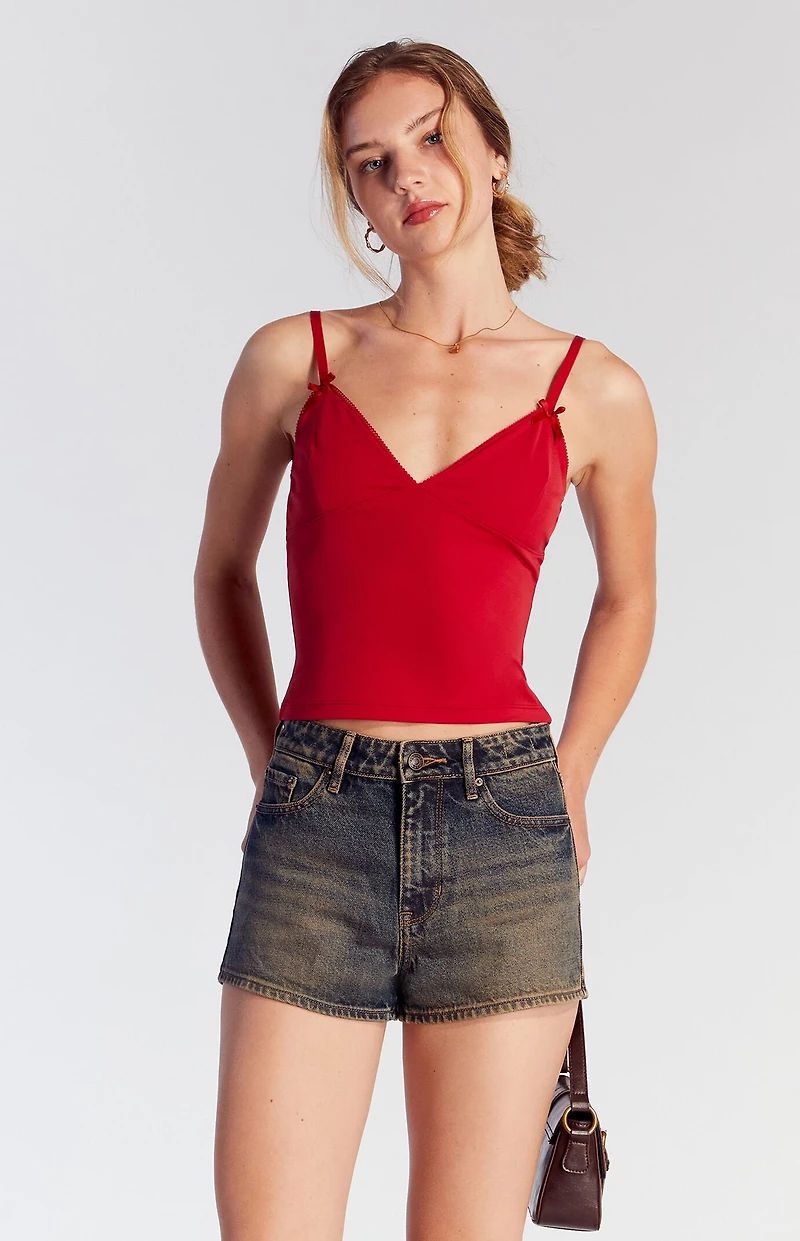 Pacsun Dark Indigo Tinted Button Fly High Waisted Denim Festival Shorts