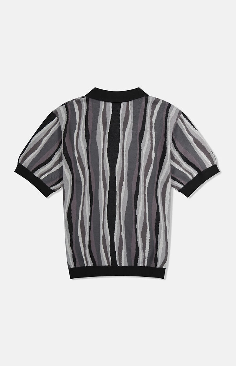 WeSC America Inc Black Rippled Short Sleeve Polo Cardigan