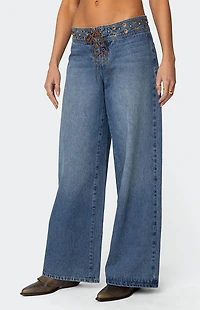 Edikted Stud & Grommet Low Rise Jeans