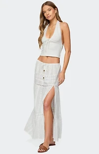 Edikted Embroidered Cotton Lace Slit Maxi Skirt