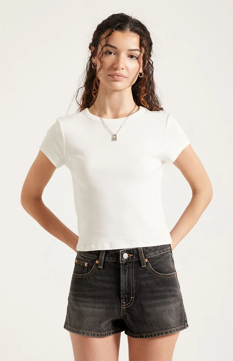 Pacsun Ivy High Waisted Denim Festival Shorts Contrast Stitch Black