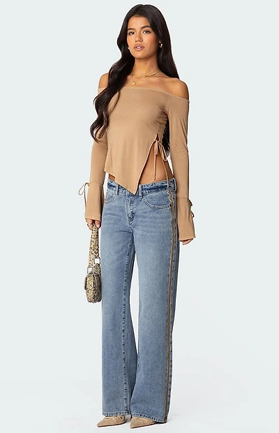 Edikted Faux Suede Stripe Low Rise Jeans