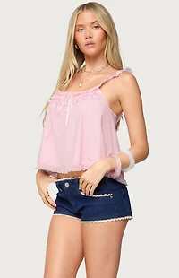 Edikted Ruffle Mesh Babydoll Tank Top