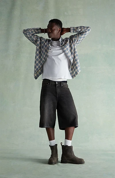 RARE DNM EDIT Black Coated Extreme Baggy Denim Shorts