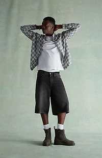 RARE DNM EDIT Black Coated Extreme Baggy Denim Shorts