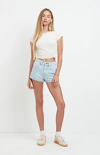 Pacsun Ivy High Waisted Festival Jean Shorts Zip Fly Light Blue