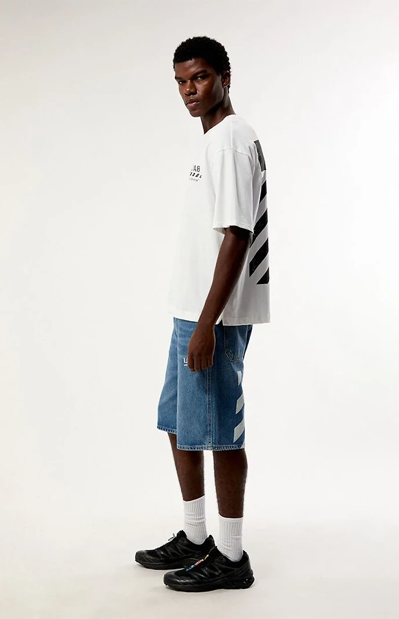 L/AB c/o Off-White Indigo Baggy Diagonal Denim Shorts