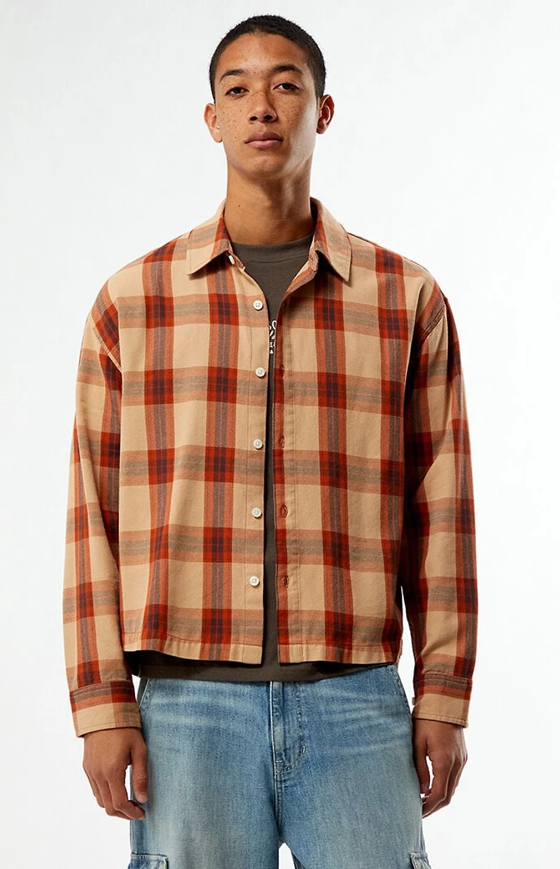 Pacsun Orange Long Sleeve Classic Flannel Shirt
