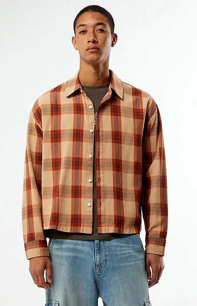 Pacsun Orange Long Sleeve Classic Flannel Shirt