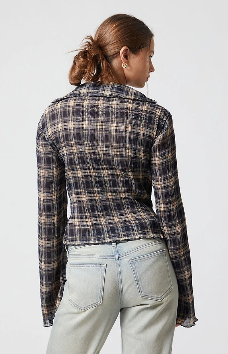 Beverly and Beck Sara Plaid Button Up Long Sleeve Top