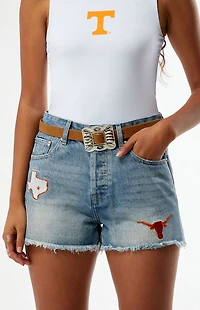 HYPE & VICE Texas Longhorns High Waisted Relaxed Patched Denim Shorts