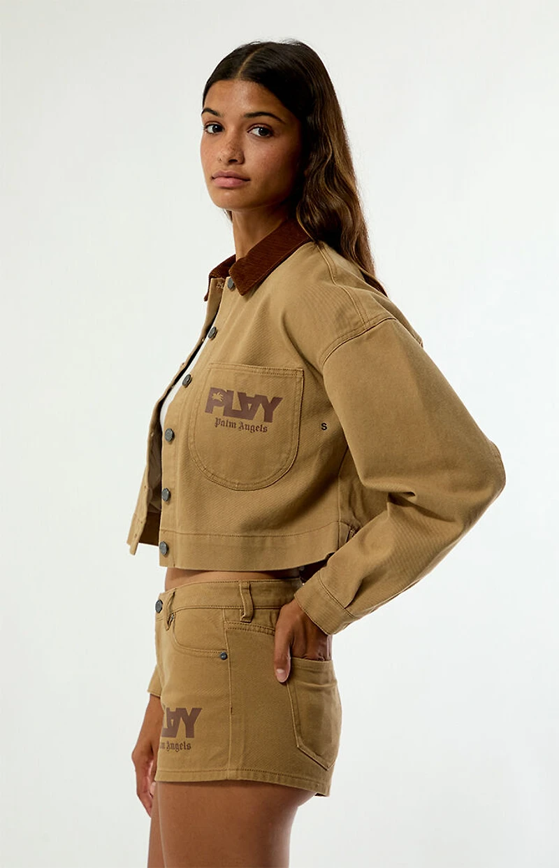 PLAY PALM ANGELS Brown Low Rise Jean Shorts