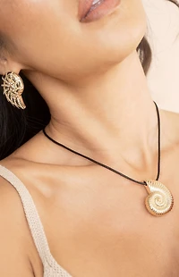 Ettika Nautilus Shell Pendant Black Cord Necklace