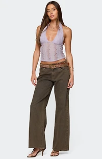 Edikted Naya Textured Sheer Lace Halter Top