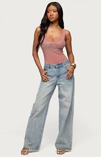 Edikted Angelita Rhinestone Sheer Mesh Bodysuit