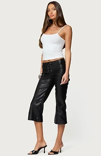 Edikted Lexy Faux Leather Flared Capri Pants