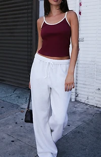 John Galt Burgundy & White Beyonca Cropped Tank Top