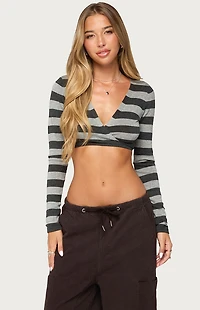 Edikted Meira Striped Knit Wrap Crop Top