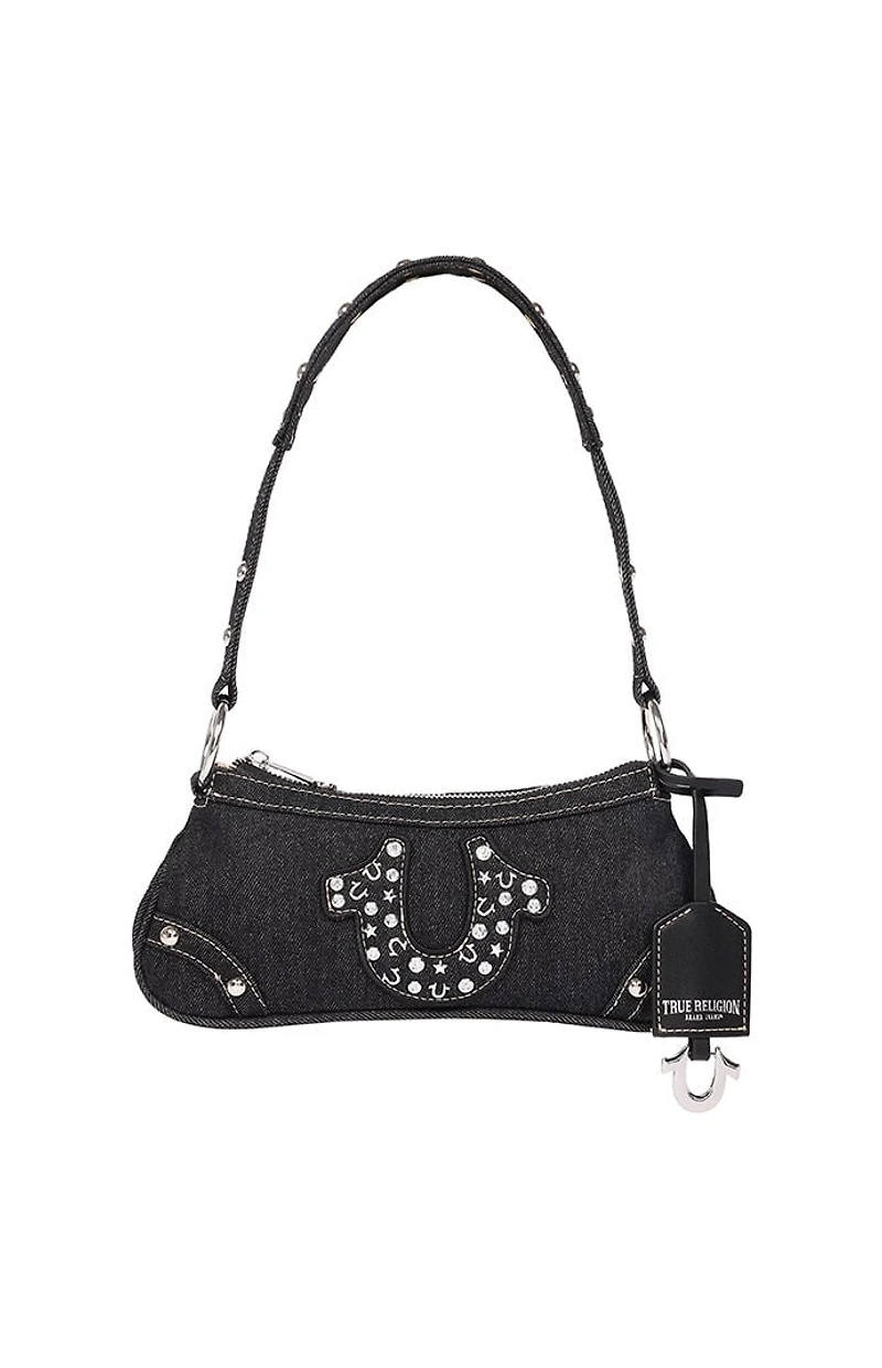 True Religion Horseshoe Black Denim Shoulder Bag