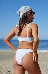 Amor y Besos White Rosa Embroidered Scoop High Cut Bikini Bottom