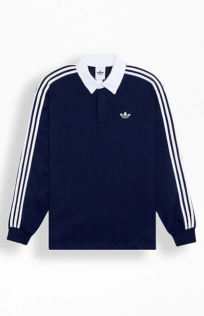adidas Three Stripe Long Sleeve Rugby Shirt