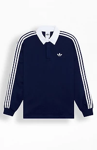 adidas Three Stripe Long Sleeve Rugby Shirt