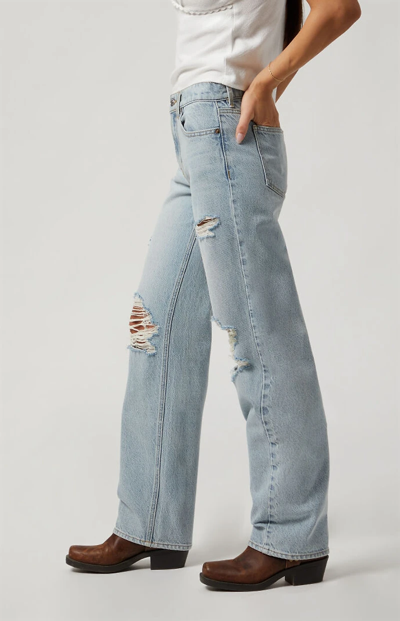 Pacsun Jordyn Low Rise Straight Leg Jeans Ripped Knee Light Indigo