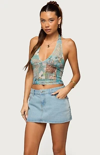 Edikted Catie Printed Mesh Halter Top