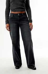 Pacsun Casey Low Rise Baggy Jeans Tonal Plaid Washed Black