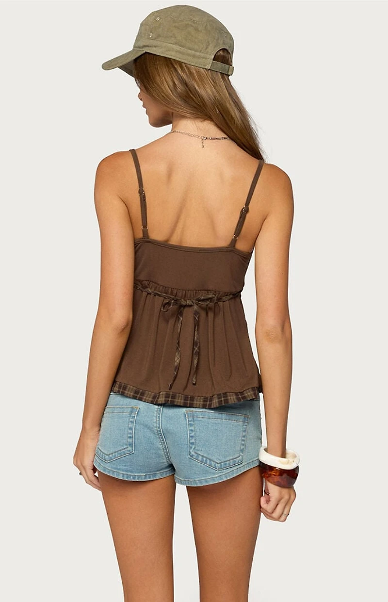 Edikted Lissey Plaid Tie Babydoll Top