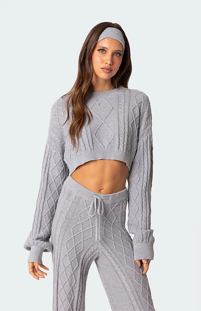 Edikted Kasey Cable Knit Cropped Sweater