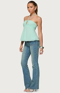 Edikted Sequin Chiffon Keyhole Halter Top