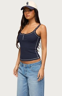 Edikted Contrast Stitched Lacey Henley Top