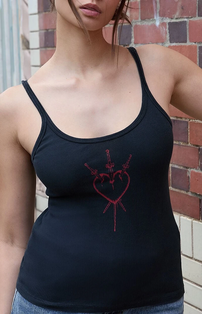 John Galt Black Heart Ribbed Tank Top