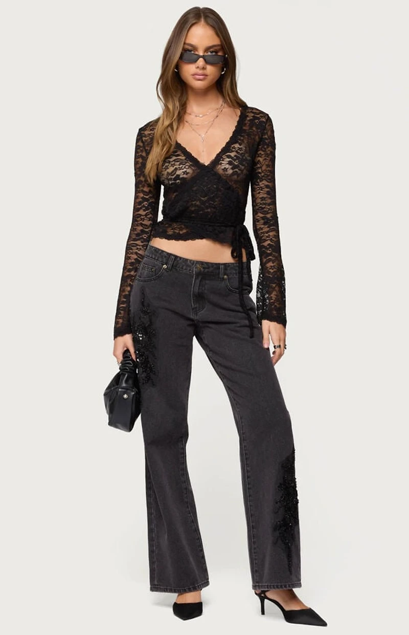 Edikted Medora Sheer Lace Wrap Top