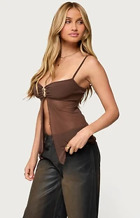 Edikted Reeve Split Front Sheer Mesh Top
