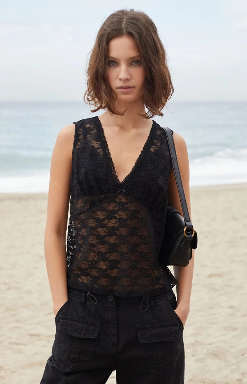 John Galt Black Lace Bow Rafaela Tank Top