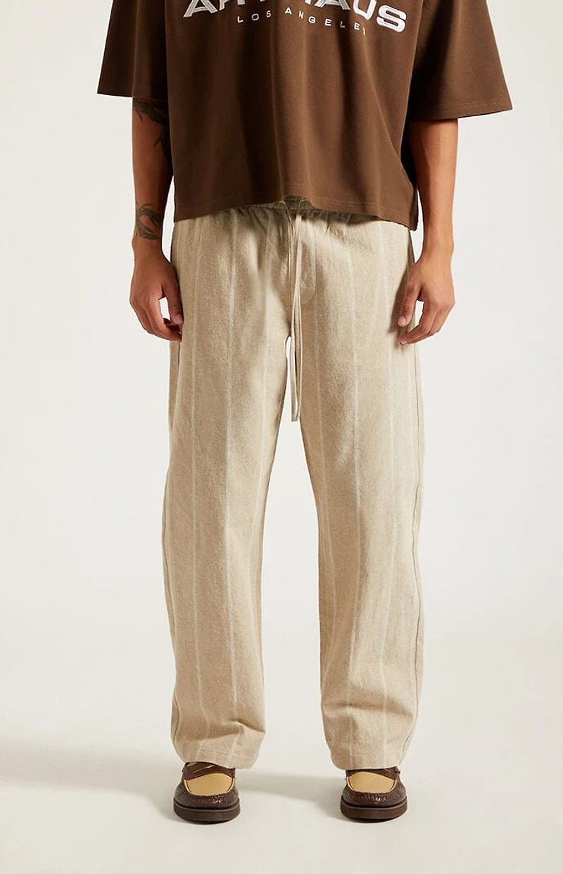 Pacsun Cream Striped Straight Leg Linen Pants