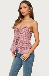 Edikted Chiffon Printed Tie Front Ruffle Top