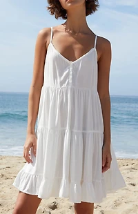 John Galt White Tiered Mini Dress